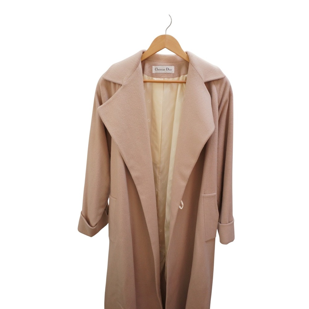 Christian Dior Beige Long Wool Blend Trench Coat Belted Lapel Collar Women - Picture 8 of 16